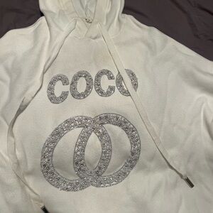 White Hoodie with Rhinestone Design